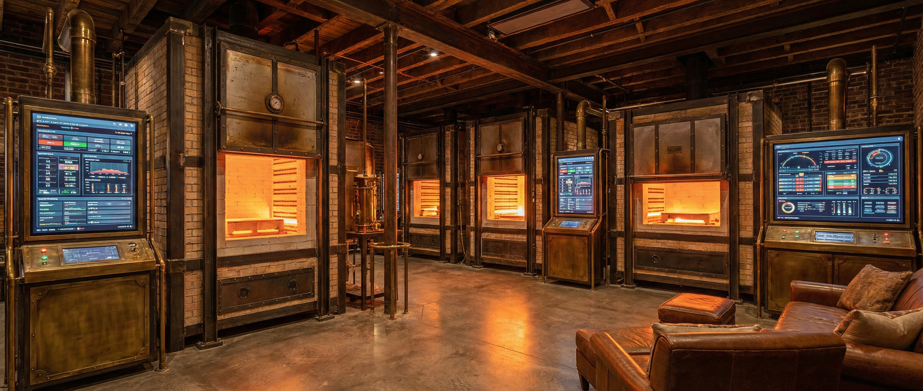 Kiln room with digital monitoring panels