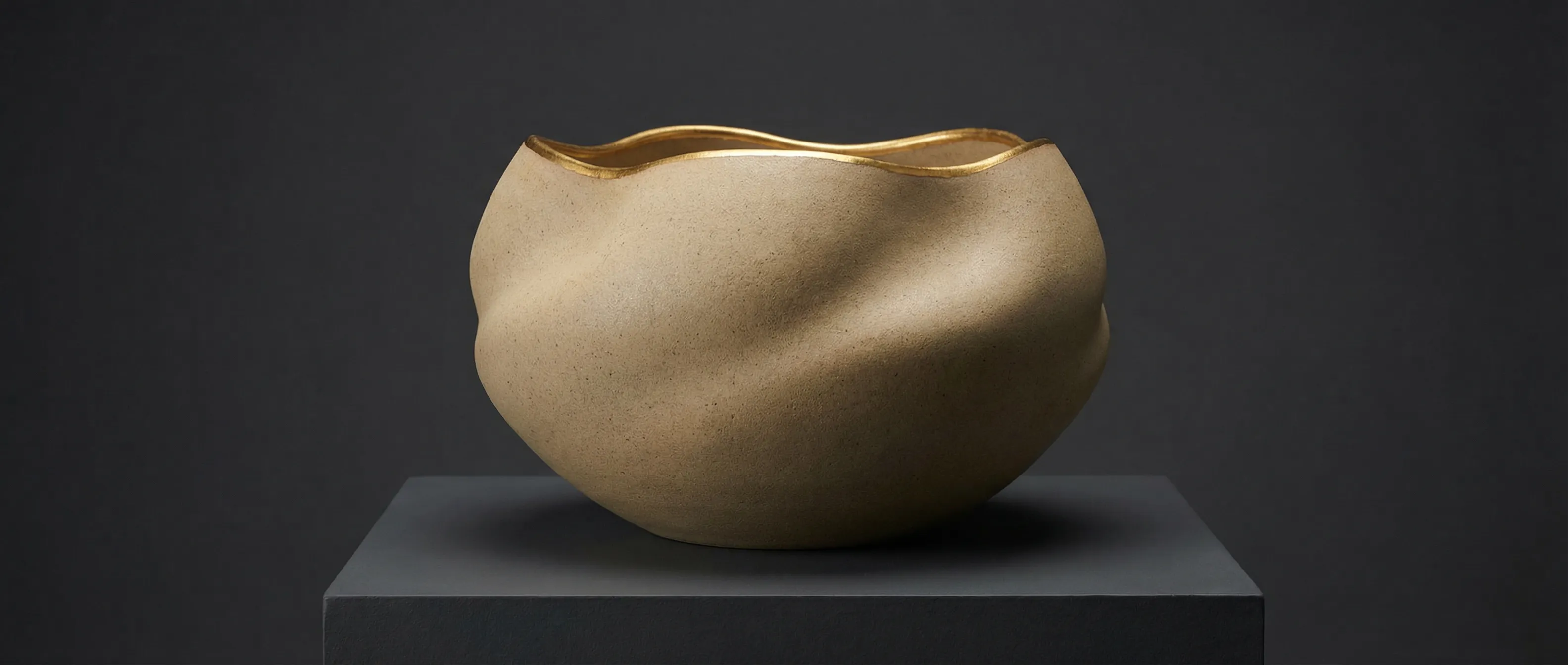 3D ceramic vessel render on dark backdrop