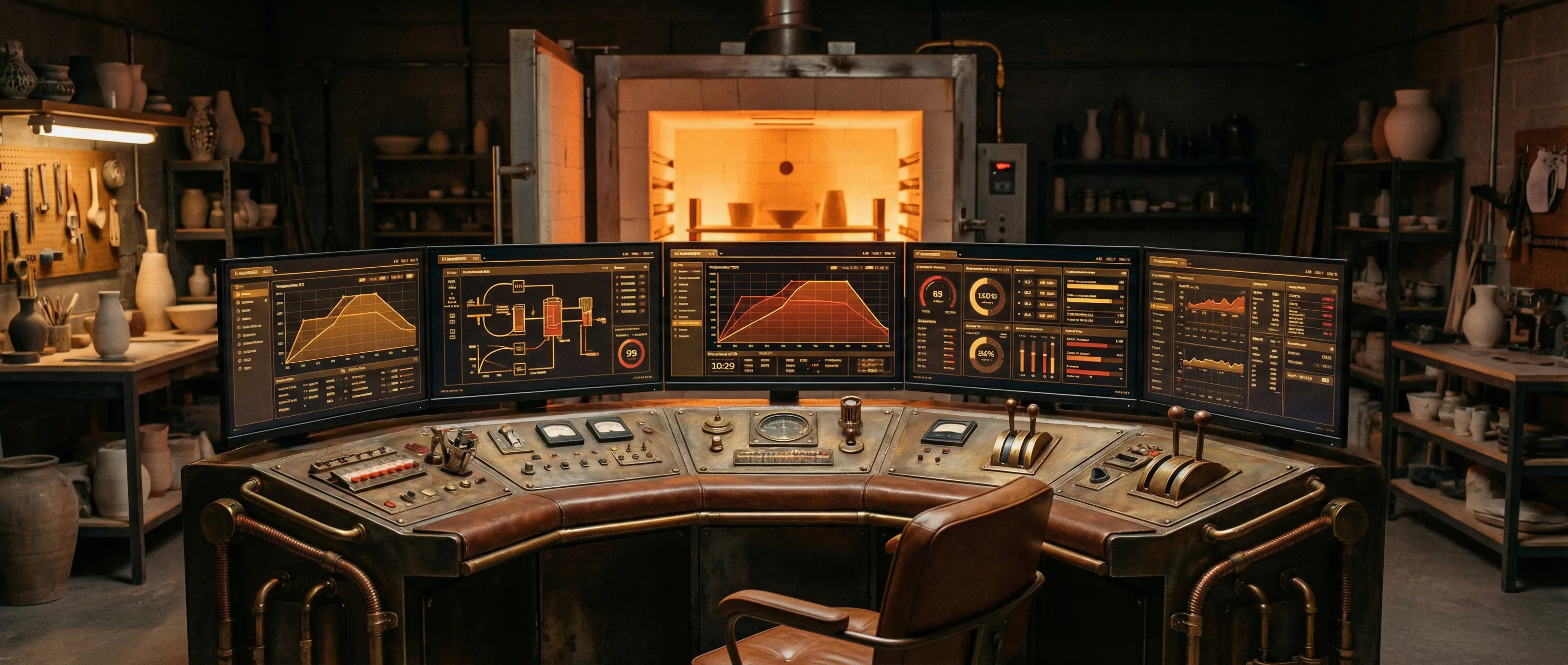 Kiln control dashboard with warm glow